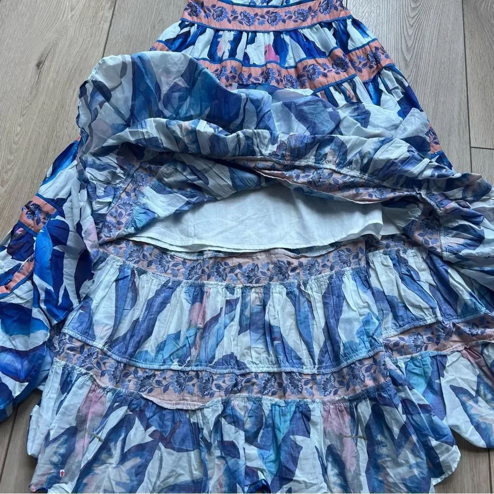 FARM Rio Off White Blue Foliage Midi Dress Size XS - Picture 12 of 16